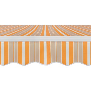 Tenda da sole t.b.t. a strisce arancio e beige per terrazzi e balconi.