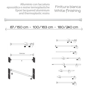 t.b.t. Asta per tenda doccia, istruzioni di montaggio e informazioni sulle dimensioni.