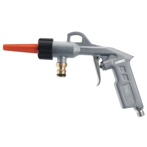 Pistola ad aria compressa per accessori compressore, argento con ugello rosso.