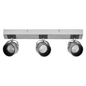 Faretto da soffitto t.b.t. argentato con tre luci per interni.