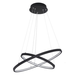 Moderna lampada a sospensione a LED nera Ralph, Ø 51 cm, con due anelli intrecciati.