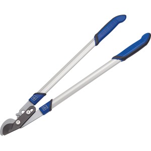 Cesoie per rami LUX Bypass con manici blu e bracci a leva argentati per la potatura del giardino.