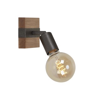 Faretto t.b.t. moderno in legno e metallo per montaggio a parete.