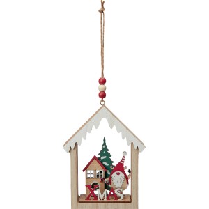 Pendaglio natalizio in legno casetta 10x3,5x13 cm