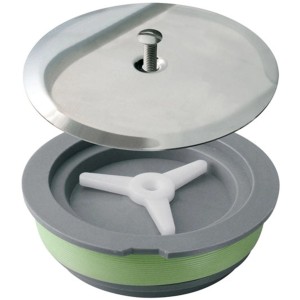 Sifone per doccia con coperchio in acciaio inox e girante rotante.