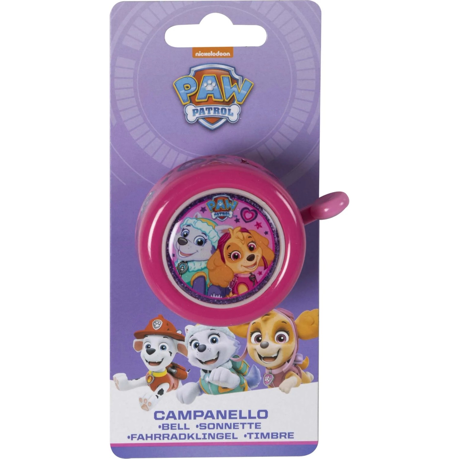 Campanello bici rosa Paw Patrol per bici da bambino.