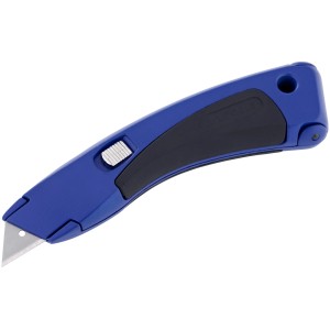 Cutter universale LUX Comfort blu con lama trapezoidale, ideale per tagliare moquette.