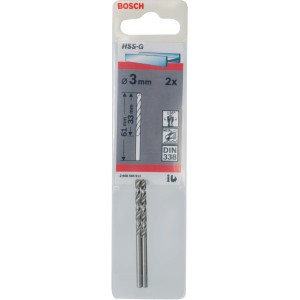 Bosch Punta per metallo Pro HSS-G, 3mm, confezione da 2. Punta elicoidale per acciaio, ghisa e plastica.