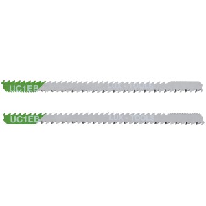 2 lame per seghetto alternativo LUX per legno, attacco a U, dentatura inversa per tagli puliti.