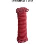 Corda elastica rossa arrotolata, circa 25m, per fissaggi versatili.