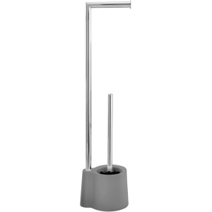 Wenko Set WC da terra Avola Grigio: scopino e porta carta igienica in acciaio inox e plastica grigia.