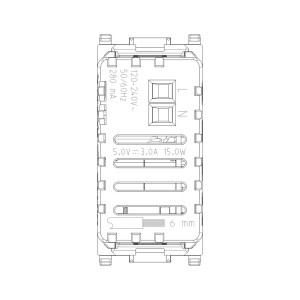 Disegno tecnico di una placca interruttore t.b.t. per installazione elettrica.