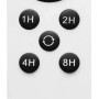 Telecomando bianco per ventilatore con funzioni luce e timer.