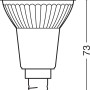 Disegno tecnico lampada LED riflettore Osram E14, PAR16, dimensioni: 7,3 cm x 5 cm.
