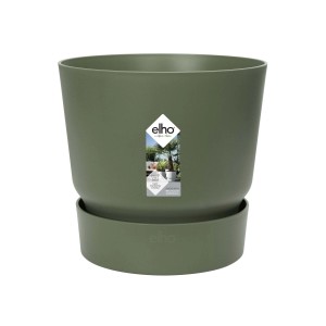 Vaso per piante Elho verde oliva con sottovaso per piante da interno.