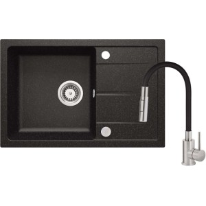 Lavello con rubinetto bocca elastica Idrostile Amancio 440x164 mm Nero cromo