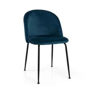 Sedia imbottita Sammi in velluto blu con struttura nera 50x57h77,5 cm