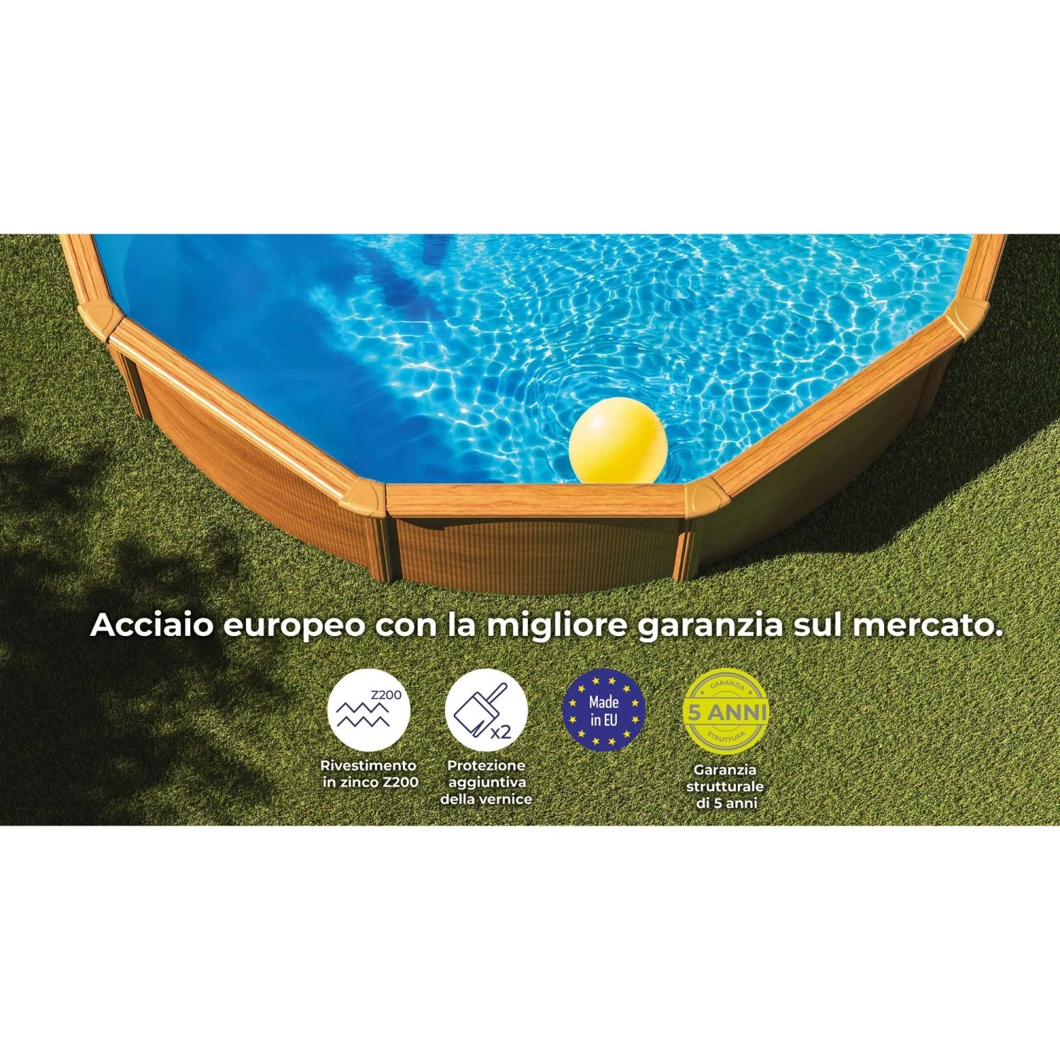 Piscina fuori terra tonda in acciaio decorazione legno Gre Ø 240 H 120 cm_5
