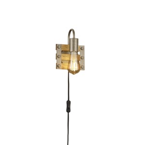 Lampada da parete Trio Khan, nichel anticato con legno massello, stile vintage. Applique con attacco E27.