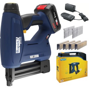 Rapid BTX606 18 V sparapunti a batteria con batteria, caricabatterie, punti metallici e chiodi in set.