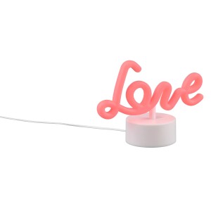 Lampada da tavolo LED bianca Amor con scritta "Love" rosa, ideale come lampada decorativa.