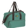 Borsa da viaggio/sportiva verde con manici marroni per campeggio e tempo libero.
