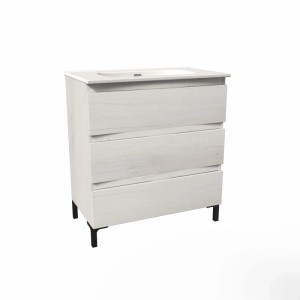 Mobile bagno base lavabo a terra Pura 3 cassettoni L81xH90xP46 cm Quercia bianca