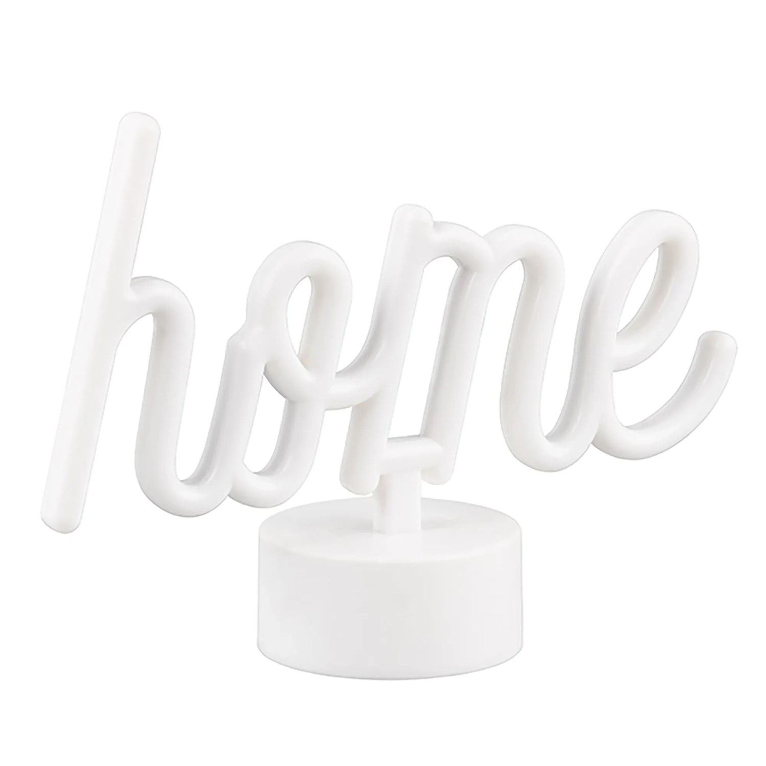Lampada da tavolo LED Reality Casa bianca con scritta "Home", ideale come elemento decorativo.