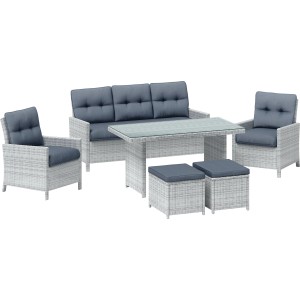 Salotto da giardino in acc e vimini Luciara cuscini antracite 7 posti