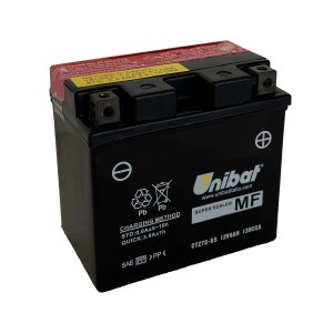 Batteria moto nera Unibat CTZ7S-BS 12V6AH. Batteria per impianto elettrico auto.