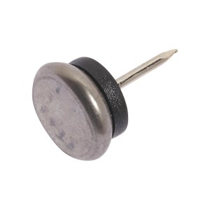 Pattino in metallo Ø 18 mm con perno per mobili, protegge i pavimenti dai graffi.