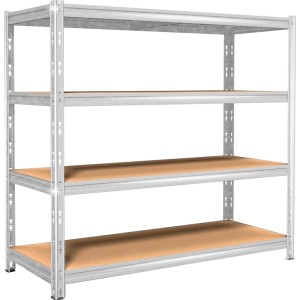 Scaffale metallico a 4 ripiani per stoccaggio e ordine.