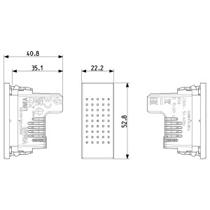 Disegno tecnico di una placca campanello t.b.t. con dimensioni.