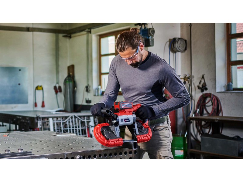 Sega A Nastro Per Metallo Einhell TE-MB 18/127 U - A Batteria 18V, Taglio 115mm, Con 2 Lame