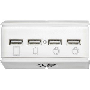 Multipresa bianca t.b.t. con quattro porte USB per vari dispositivi.