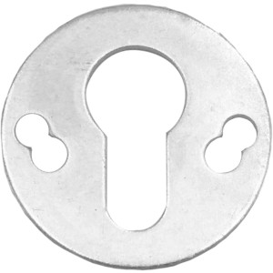 Piastra di montaggio cilindro t.b.t., rotonda, con asola e due fori.