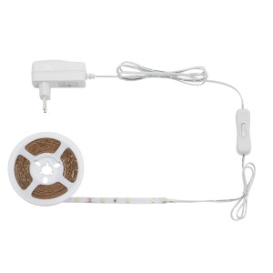 Striscia LED bianca, rotolo da 5m con 150 LED, trasformatore e interruttore per interni.