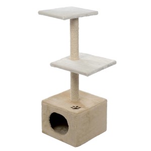 Tiragraffi beige con cuccia e due piattaforme.