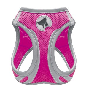 Pettorina per cani rosa con dettagli grigi per comfort e sicurezza ottimali.