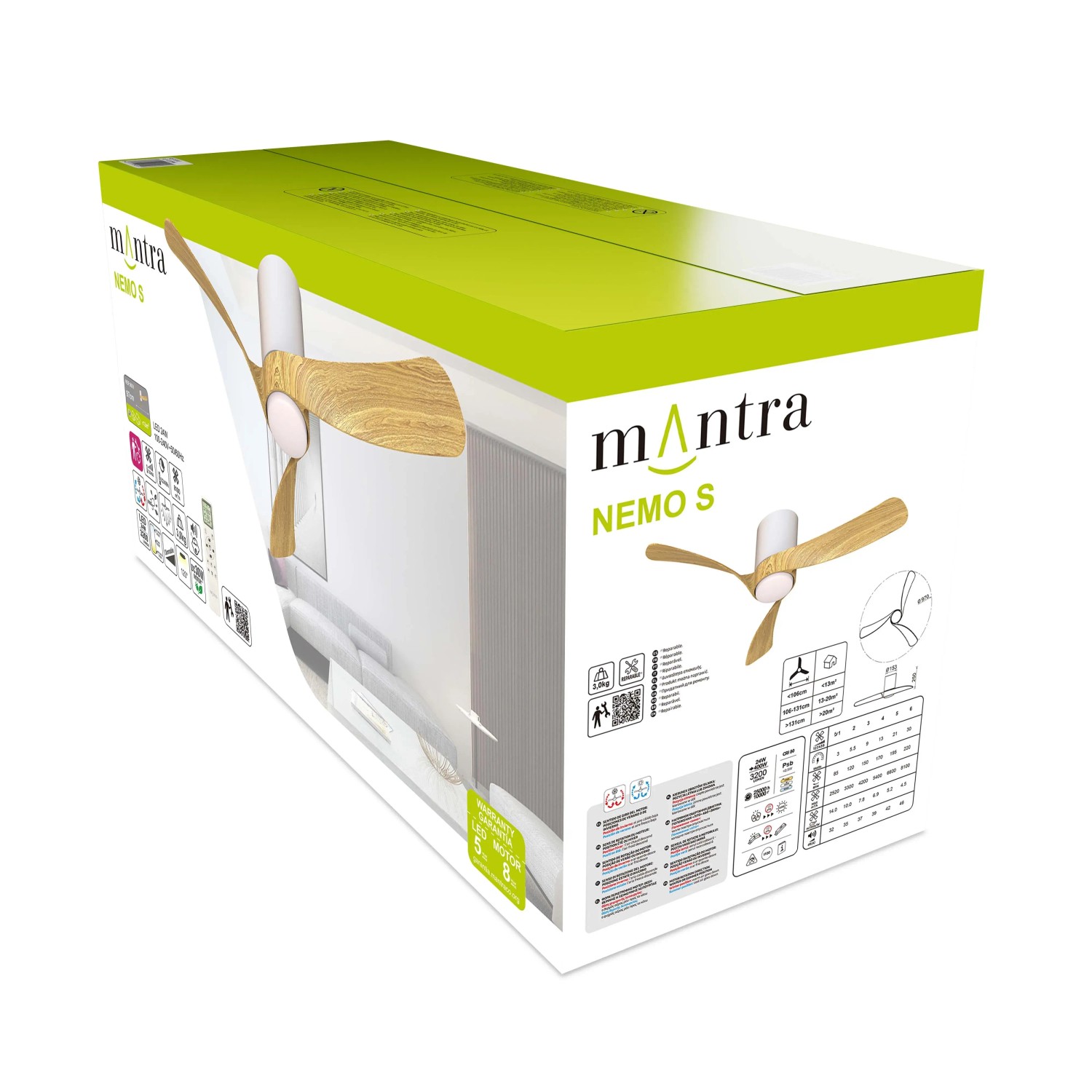 Ventilatore da soffitto con luce LED 24W Ø 97x25 cm bianco legno_7