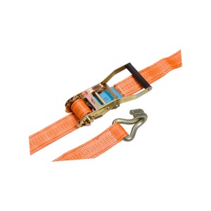 Cinghia di fissaggio arancione LUX con cricchetto, ganci a doppia punta, larghezza 50 mm, lunghezza 6 m.