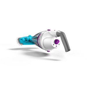 Aspiratore per piscina t.b.t. in bianco, turchese e grigio. Dispositivo per la pulizia della piscina.