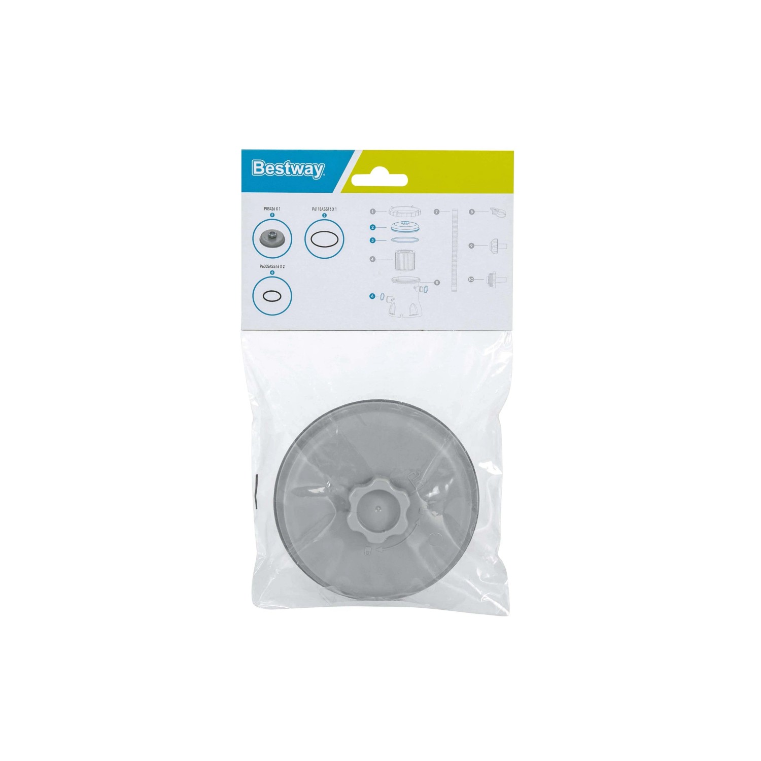 Set di accessori per piscina Bestway grigio, confezionato in pellicola.