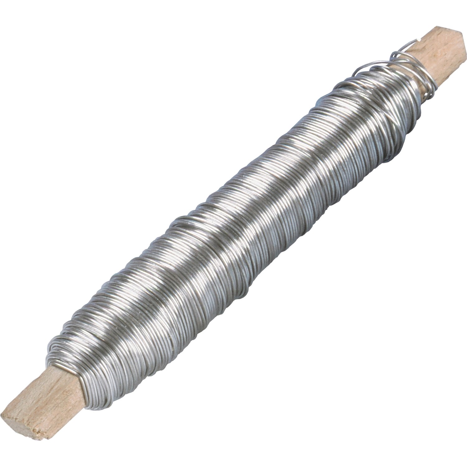 Filo di legatura argentato, zincato, spessore 0,7 mm e lunghezza 40 m, avvolto su bastoncino di legno.
