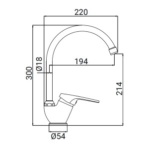 Disegno tecnico: miscelatore monocomando t.b.t. con dimensioni.