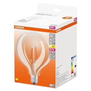 Lampadina LED E27 OSRAM in confezione, forma a globo, bianco caldo, 100W, 1521 lumen.