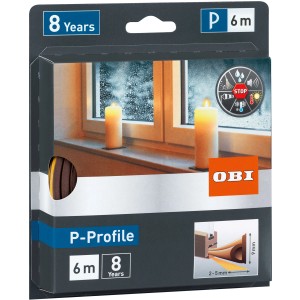 Confezione della guarnizione marrone in gomma OBI per porte/finestre con profilo a P.