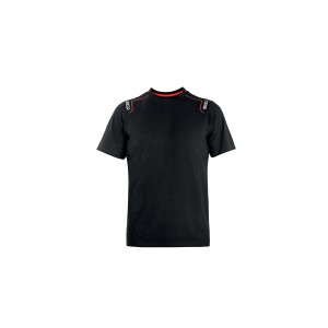 T-shirt da lavoro t.b.t. nera con dettagli rossi su colletto e spalle.