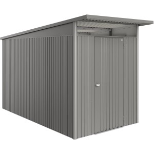 Casetta da giardino in metallo Biohort AvantGarde ECO Gr. A4 in grigio quarzo metallizzato con porta standard.