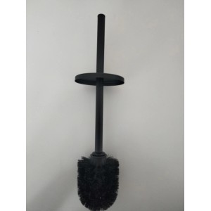 Spazzolone WC nero con supporto, accessorio per la pulizia del bagno.